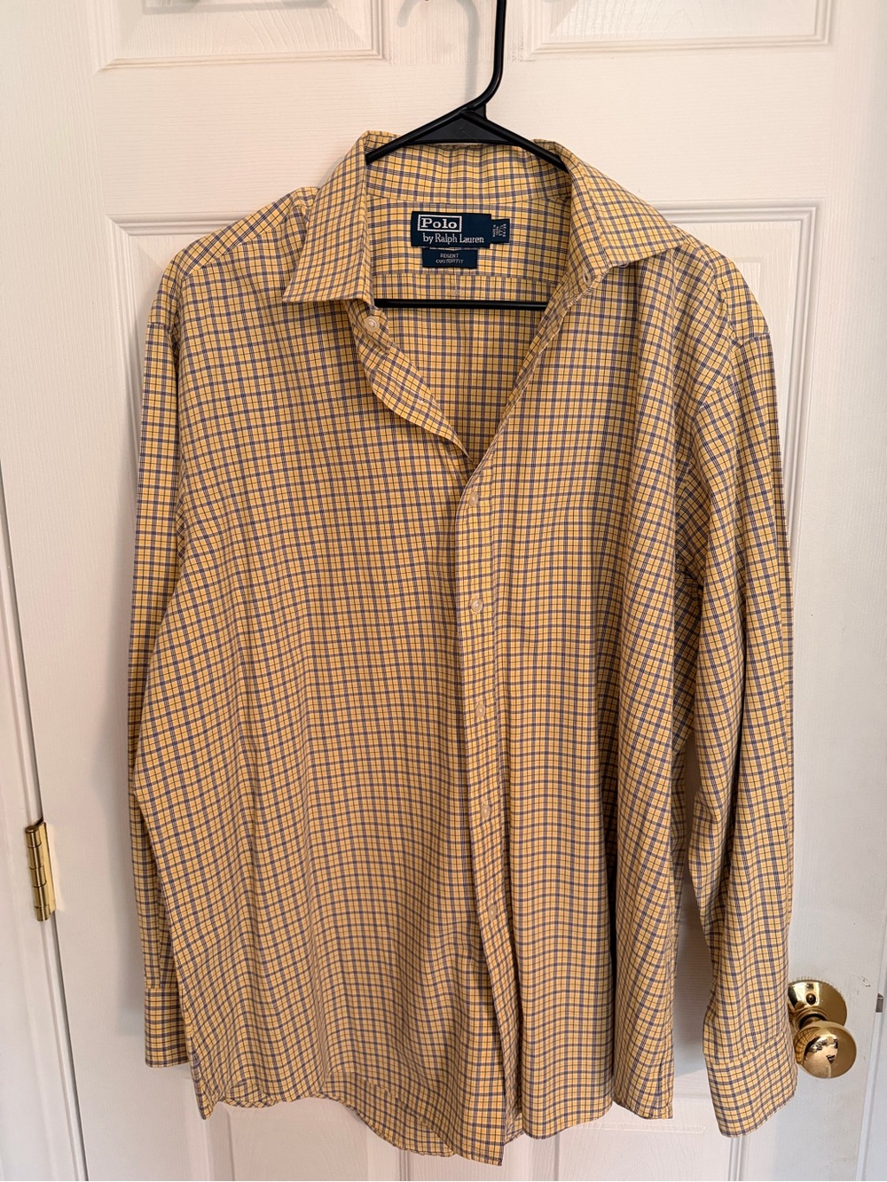 Ralph Lauren Yellow and Blue Checked Button-Up Dress Shirt